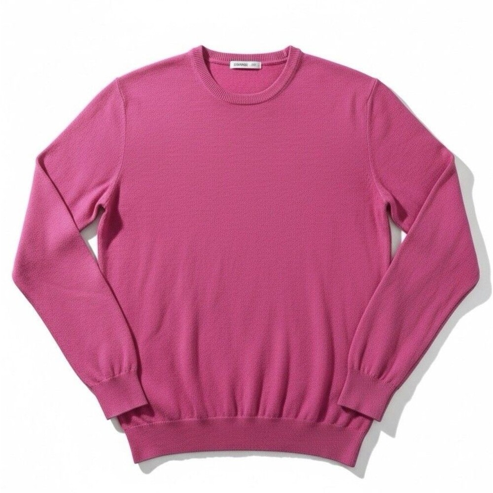 Andrea Fenzi SZ 58 (XL in US) 100%Extra Fine Merino Wool Pink Crew Neck Sweater